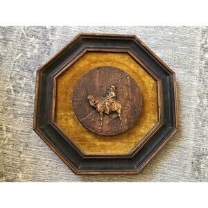 Octagonal Wood Picture Frame With Horseman Wooden Vintage 10x10x2"